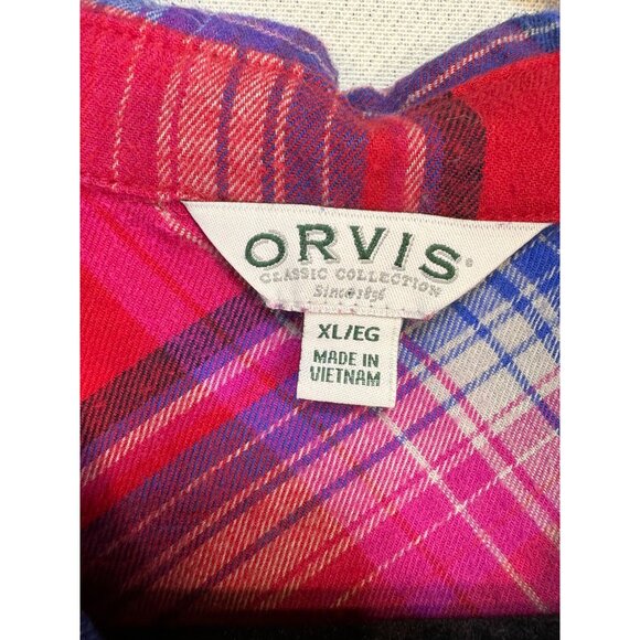 Orvis Womens Flannel Plaid Button-Up Long Sleeve Shirt XL Red Blue - Picture 2 of 10